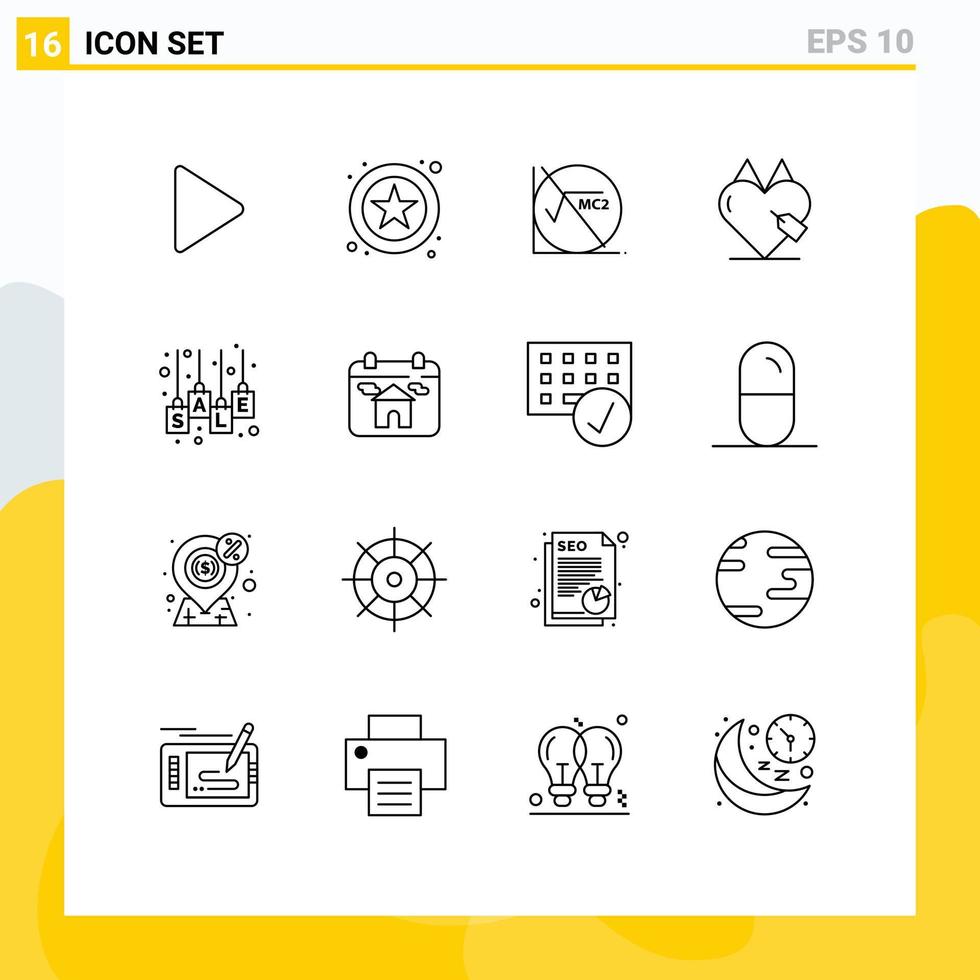 paquete de iconos de vectores de stock de 16 signos y símbolos de línea para la venta bolsa fórmula matemática comercio favorito elementos de diseño de vectores editables