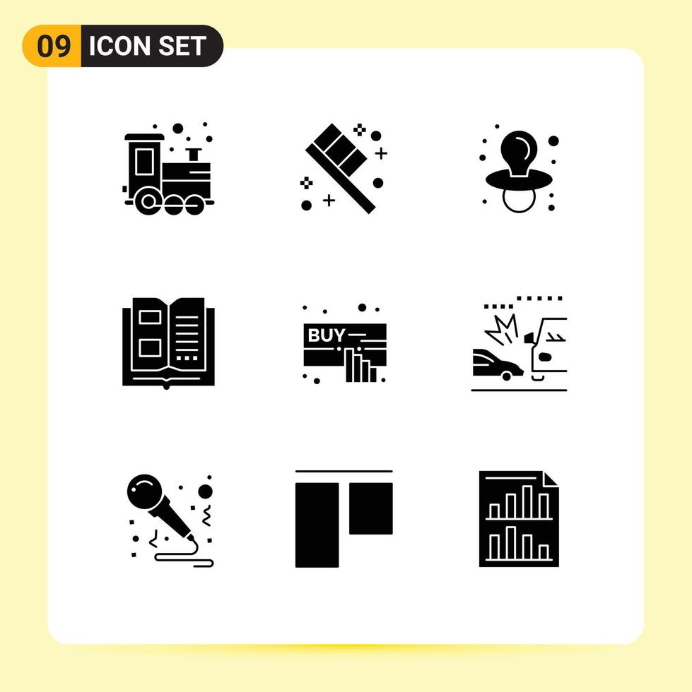Universal Icon Symbols Group of 9 Modern Solid Glyphs of online click dummy buy knowledge Editable Vector Design Elements