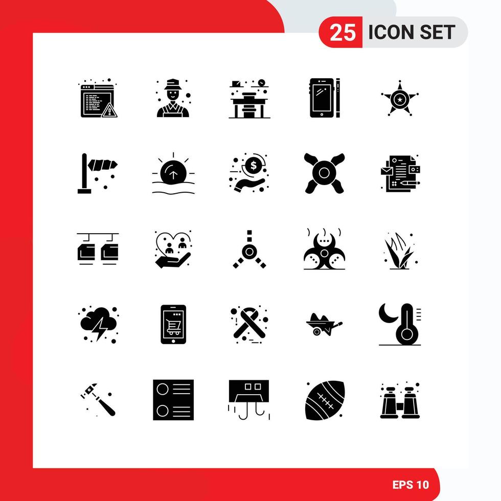 Modern Set of 25 Solid Glyphs and symbols such as star men education pen mobile Editable Vector Design Elements