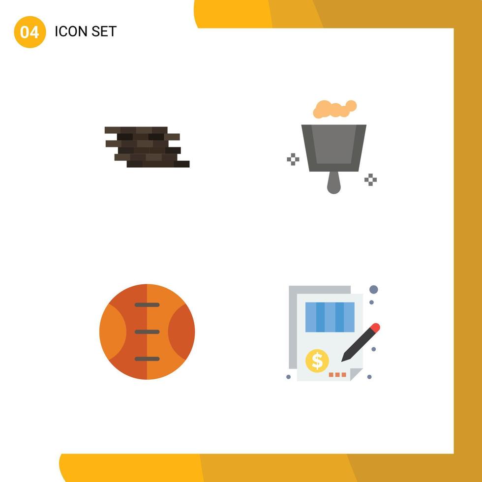 Mobile Interface Flat Icon Set of 4 Pictograms of firewall sport brick dustpan balance Editable Vector Design Elements