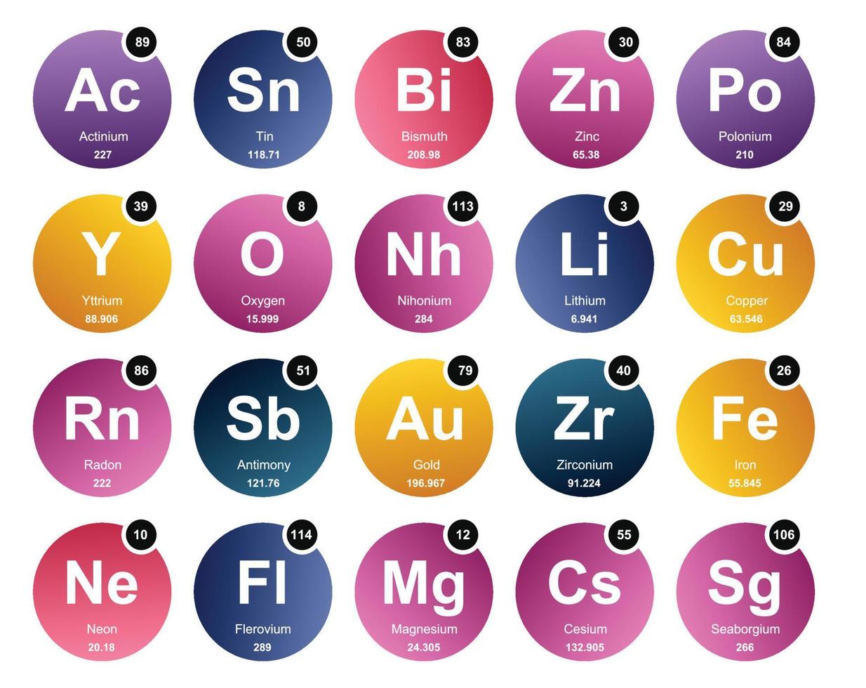 20 Preiodic table of the elements Icon Pack Design vector