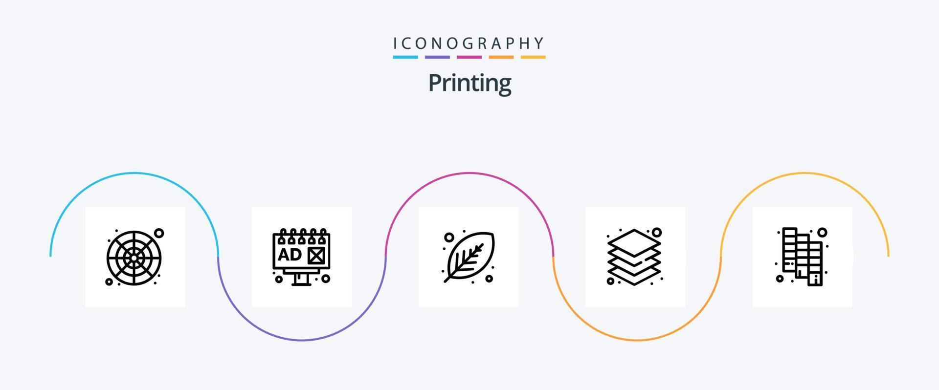 Printing Line 5 Icon Pack Including catalog. server. eco. s. print d vector