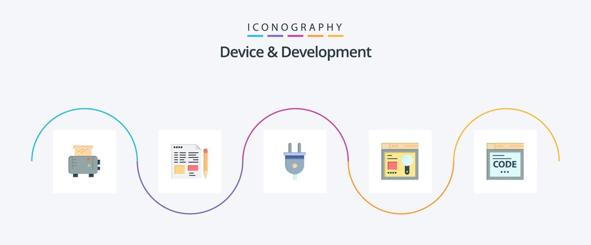 Device And Development Flat 5 Icon Pack Including code . browser. plug. education. web vector