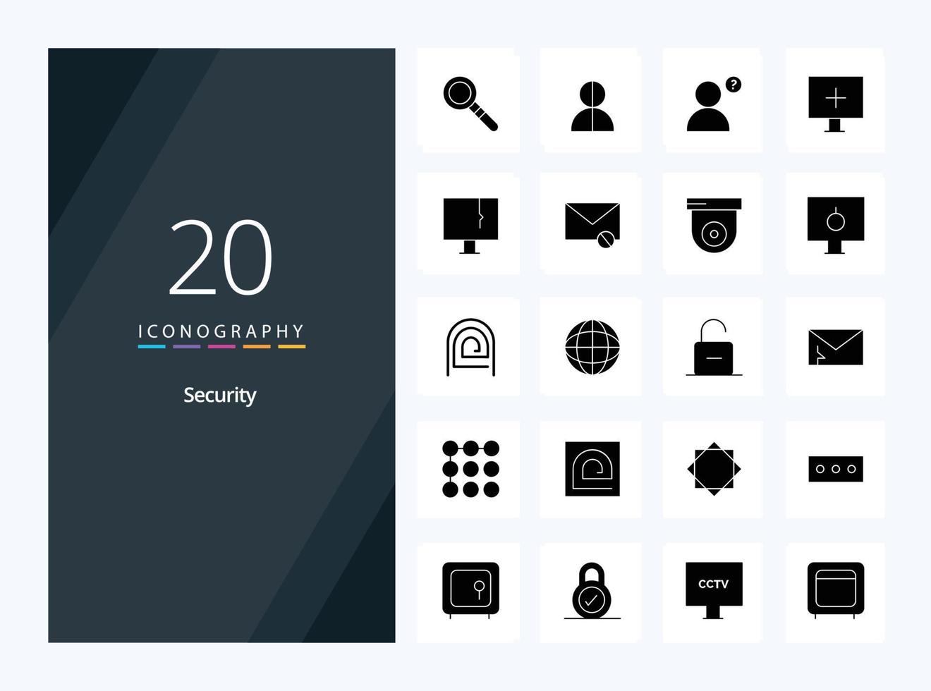 20 icono de glifo sólido de seguridad para presentación vector