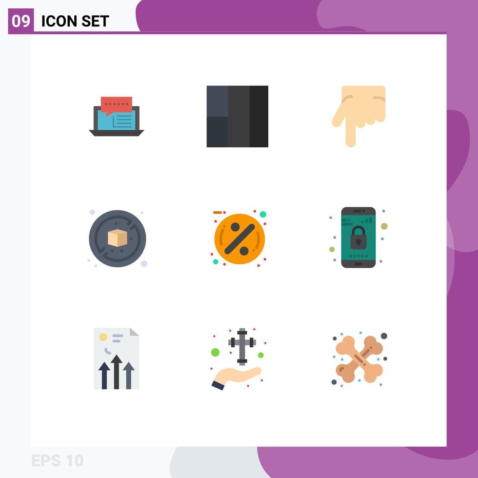 Set of 9 Modern UI Icons Symbols Signs for sale badge finger sale diet Editable Vector Design Elements