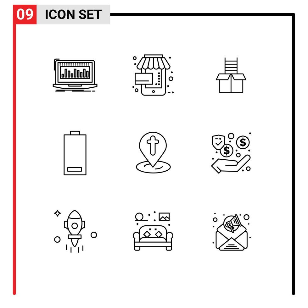 User Interface Pack of 9 Basic Outlines of low electricity online electric climb Editable Vector Design Elements