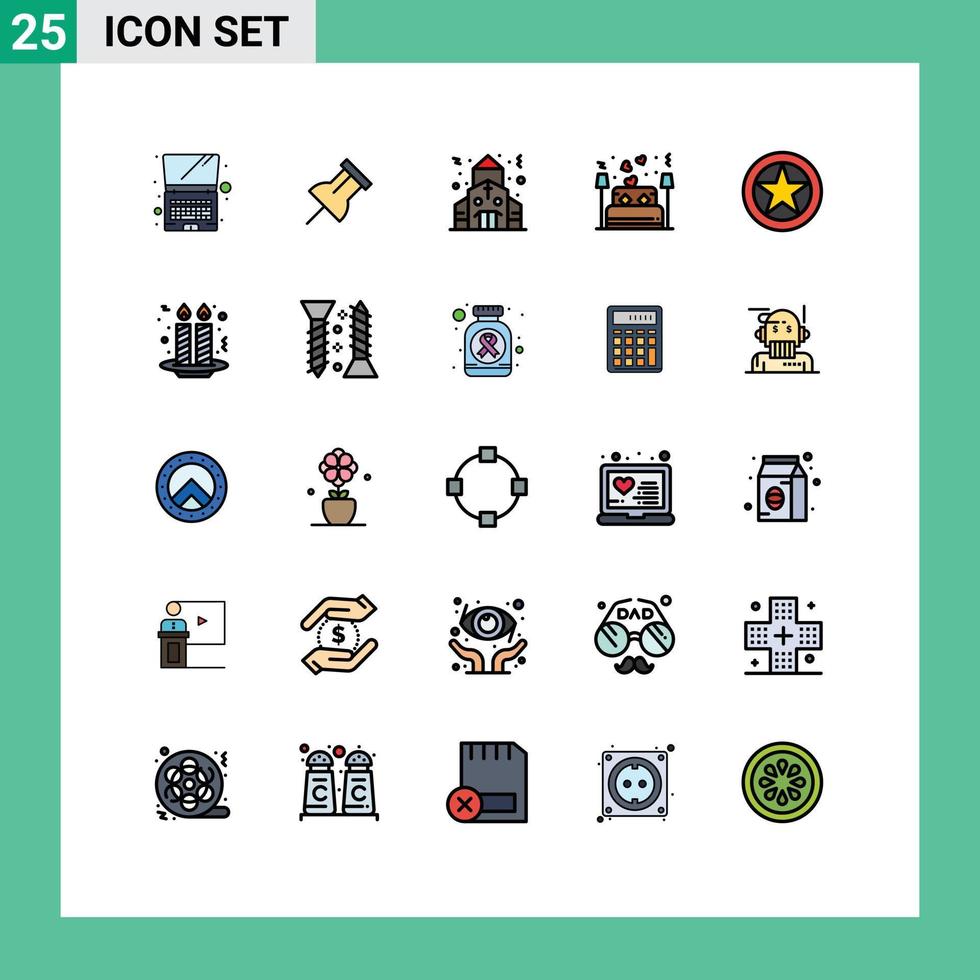 User Interface Pack of 25 Basic Filled line Flat Colors of military rank insignia church badge lover Editable Vector Design Elements