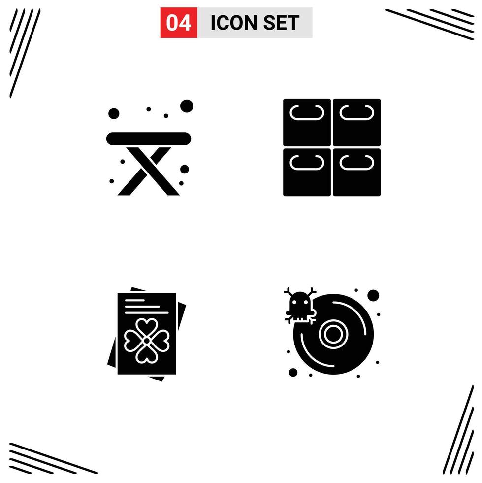 Pictogram Set of 4 Simple Solid Glyphs of camping database rolls passport infected Editable Vector Design Elements