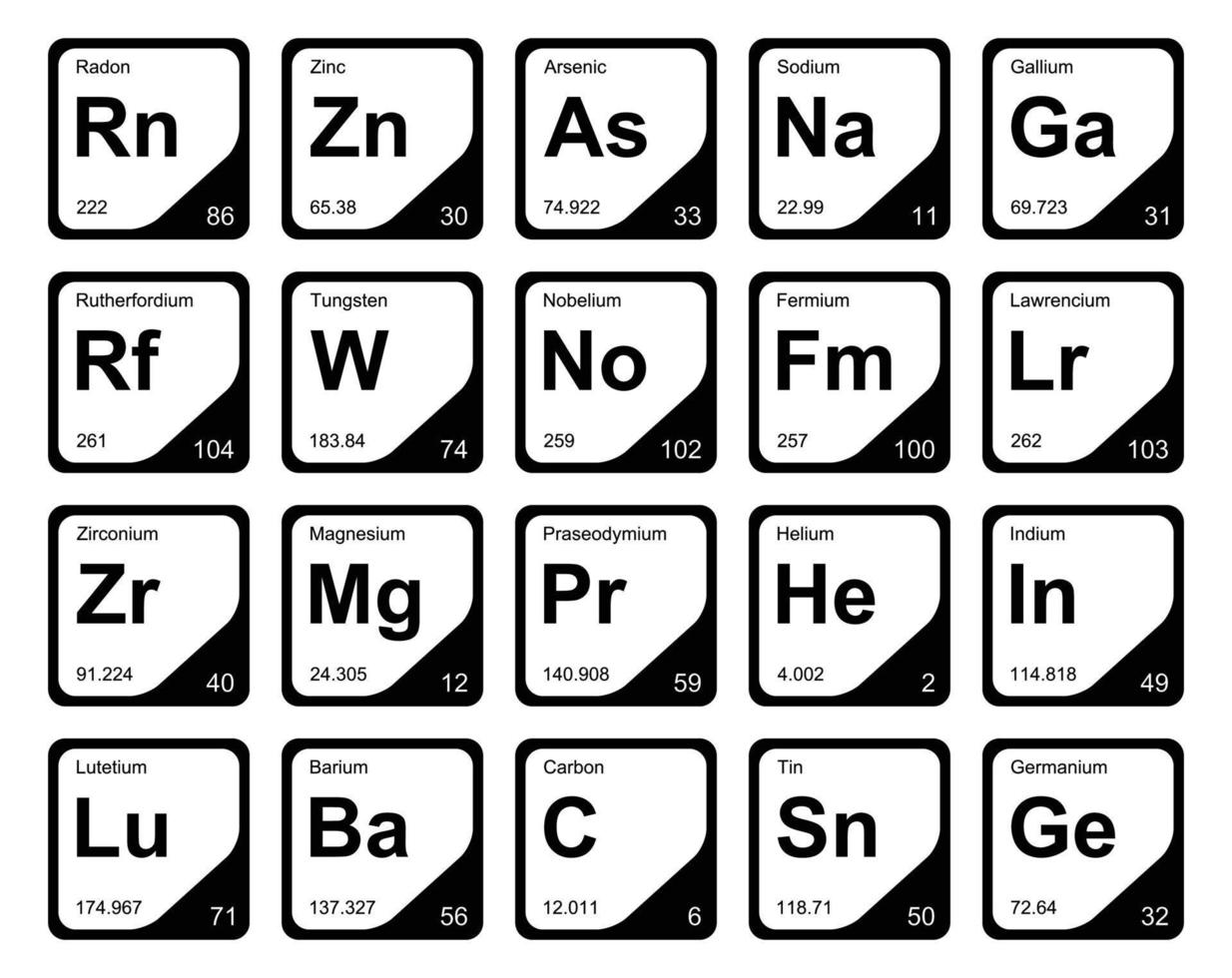 diseño de paquete de iconos de 20 tablas preiodicas de los elementos vector