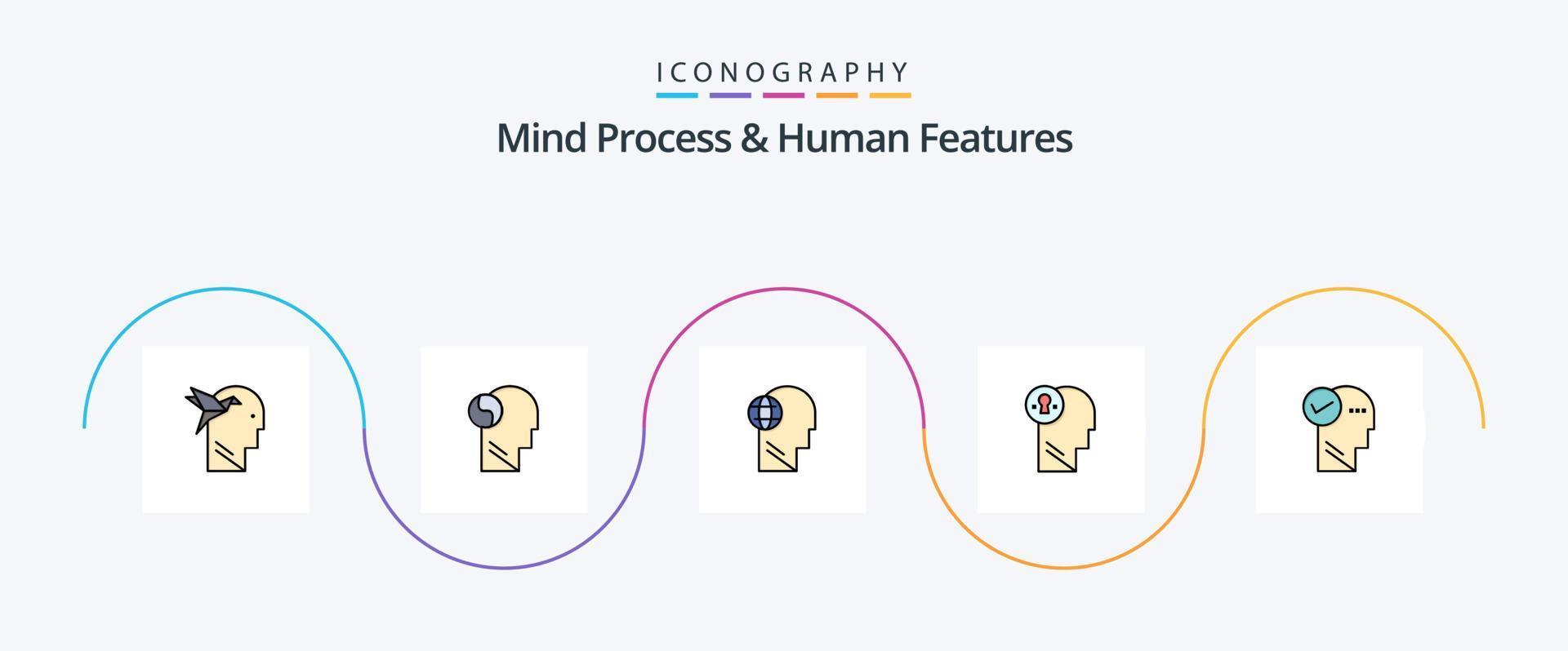 Mind Process And Human Features Line Filled Flat 5 Icon Pack Including think. idea. business. head. think vector