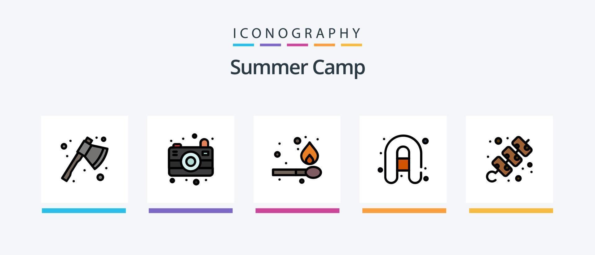 Summer Camp Line Filled 5 Icon Pack Including . melting. camping. help. boat. Creative Icons Design vector
