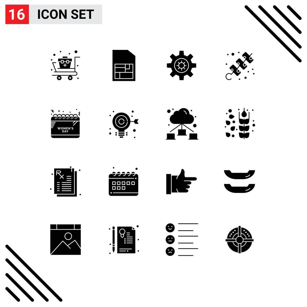 Stock Vector Icon Pack of 16 Line Signs and Symbols for celebrate schedule setting calendar meat Editable Vector Design Elements