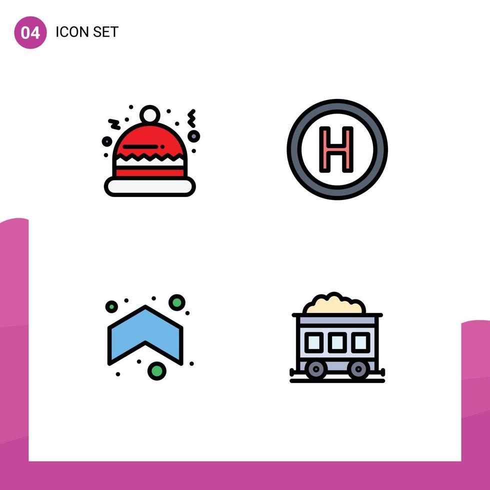 Set of 4 Modern UI Icons Symbols Signs for christmas direction hospital arrow train Editable Vector Design Elements