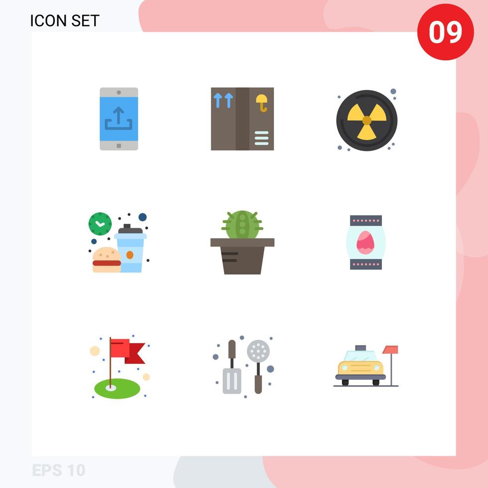 9 concepto de color plano para sitios web móviles y aplicaciones cactus de huevo comida radioactiva alimentos elementos de diseño vectorial editables vector