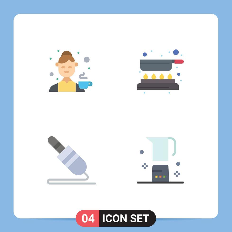 Pictogram Set of 4 Simple Flat Icons of avatar audio cable kitchen cooking pin Editable Vector Design Elements