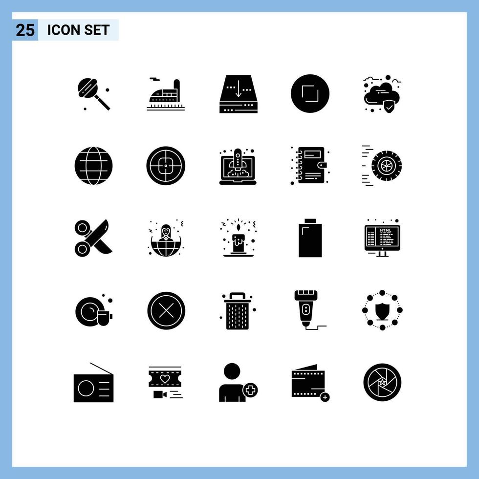 Universal Icon Symbols Group of 25 Modern Solid Glyphs of globe data document cloud enlarge Editable Vector Design Elements