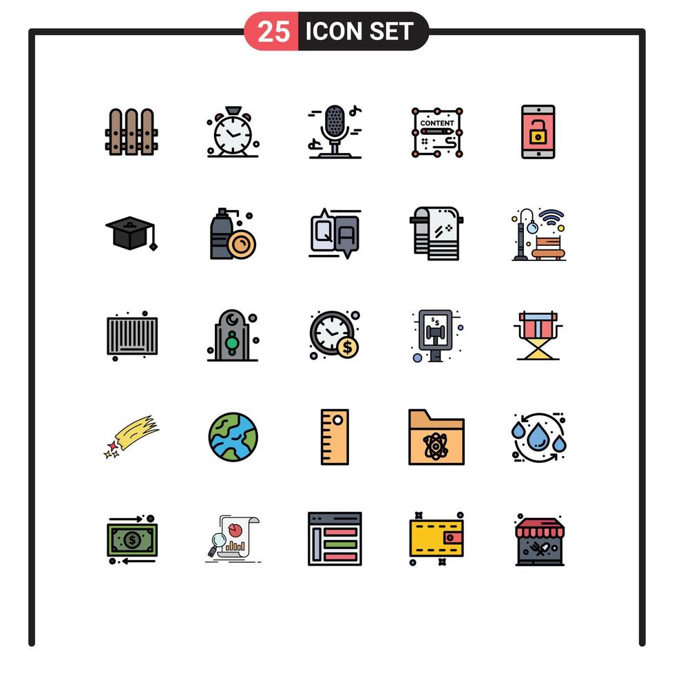 Set of 25 Modern UI Icons Symbols Signs for unlock mobile microphone application duplicate Editable Vector Design Elements