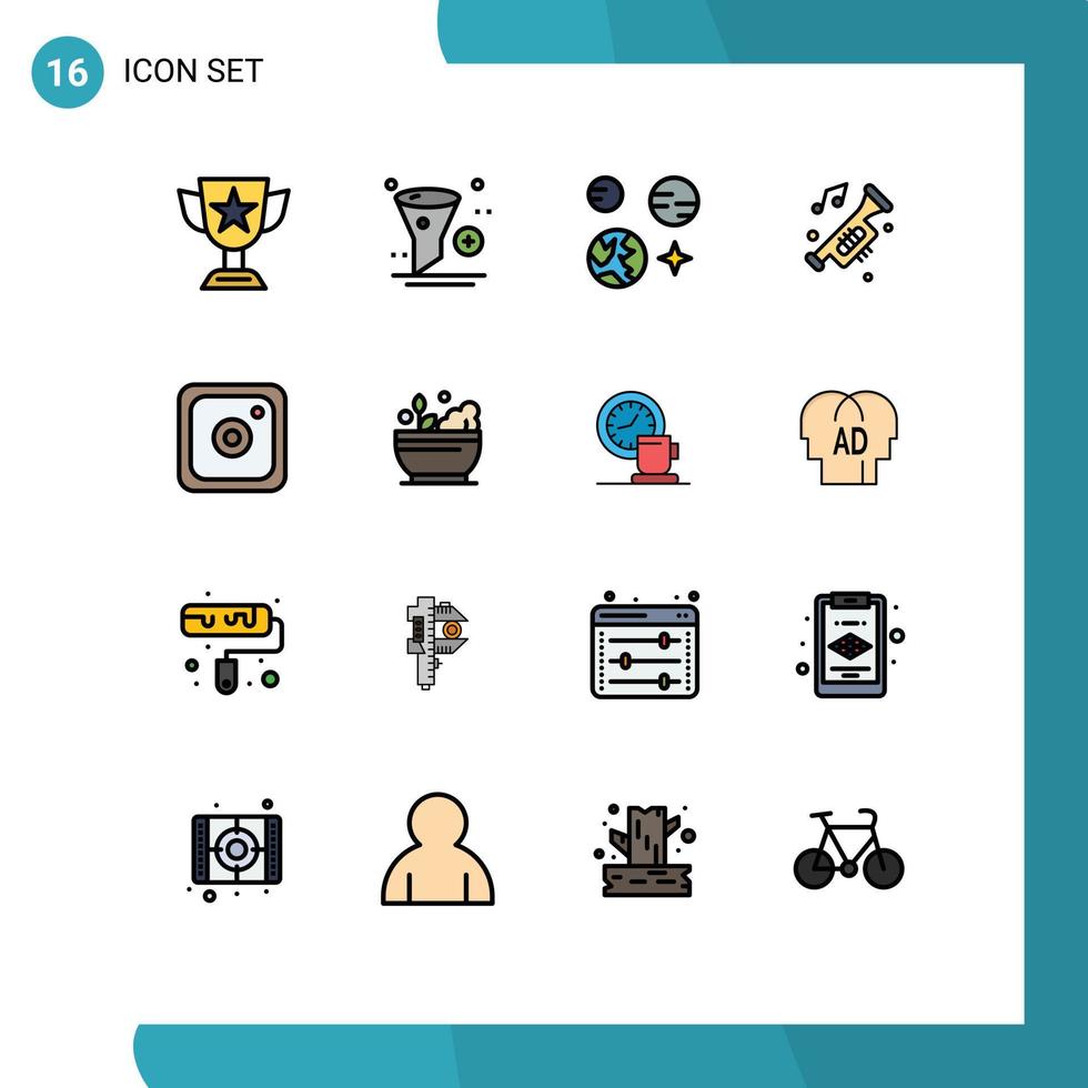 Universal Icon Symbols Group of 16 Modern Flat Color Filled Lines of noise car design accessories science Editable Creative Vector Design Elements