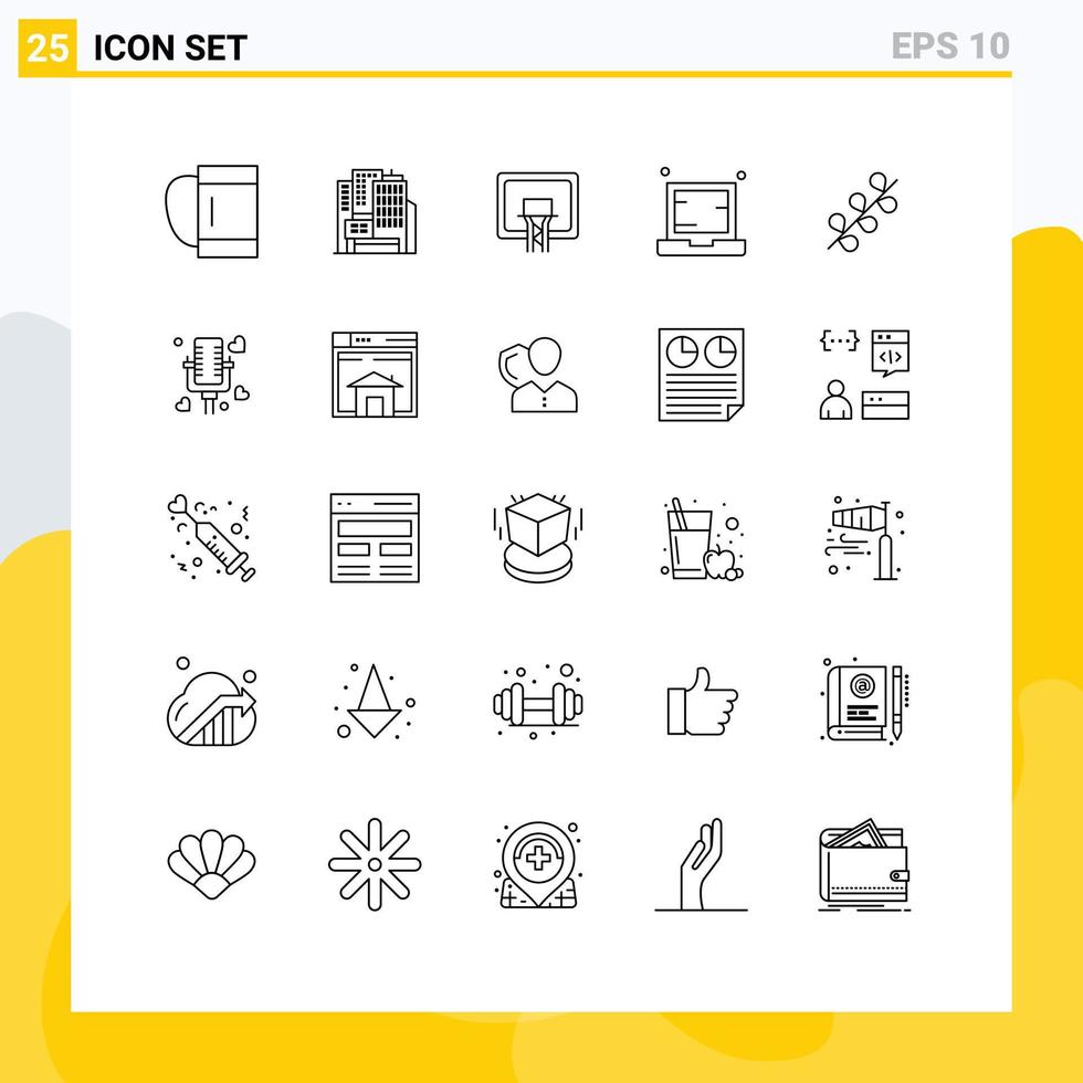 25 Universal Line Signs Symbols of holiday catkin basketball notebook electronic Editable Vector Design Elements