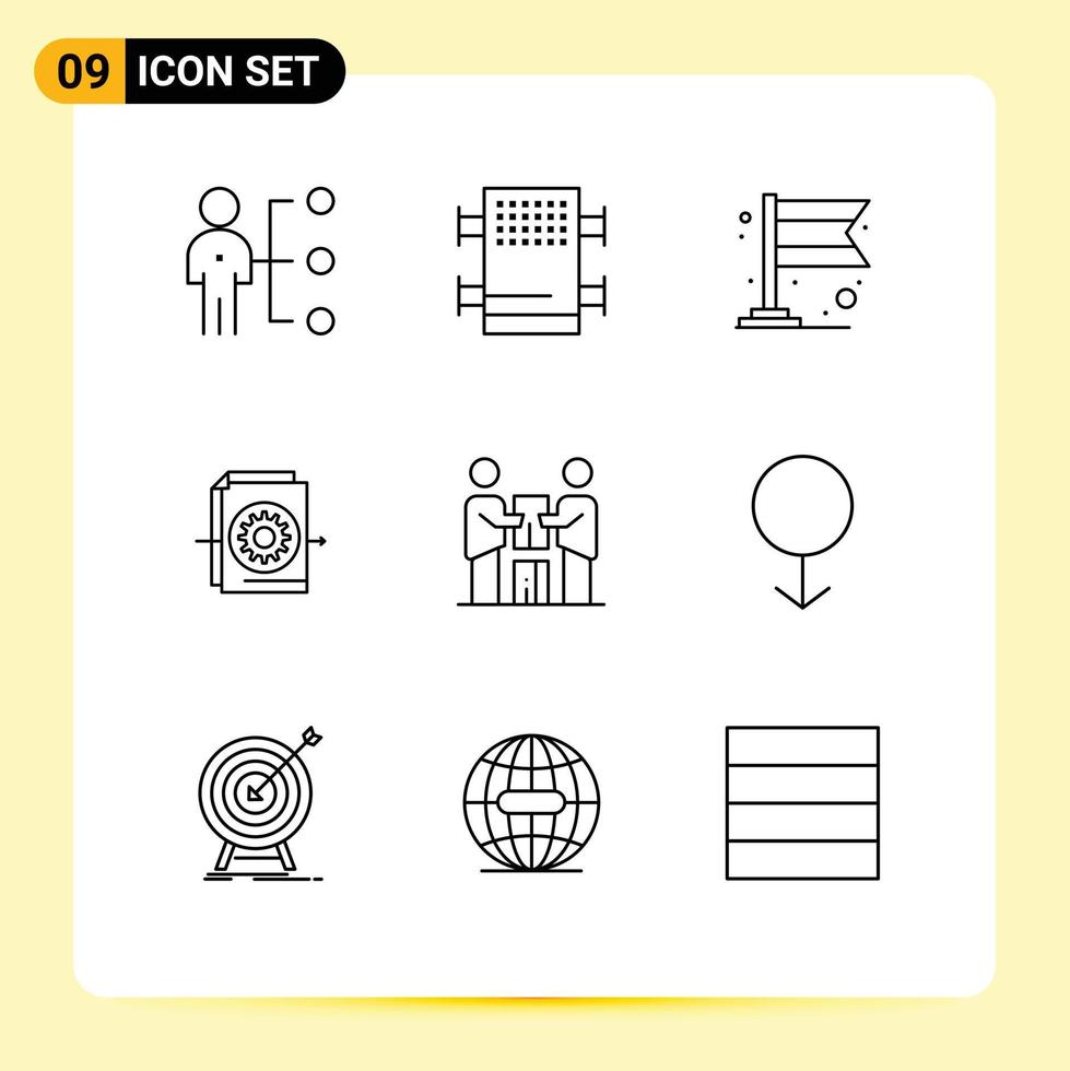 Stock Vector Icon Pack of 9 Line Signs and Symbols for partners business banner settings file Editable Vector Design Elements