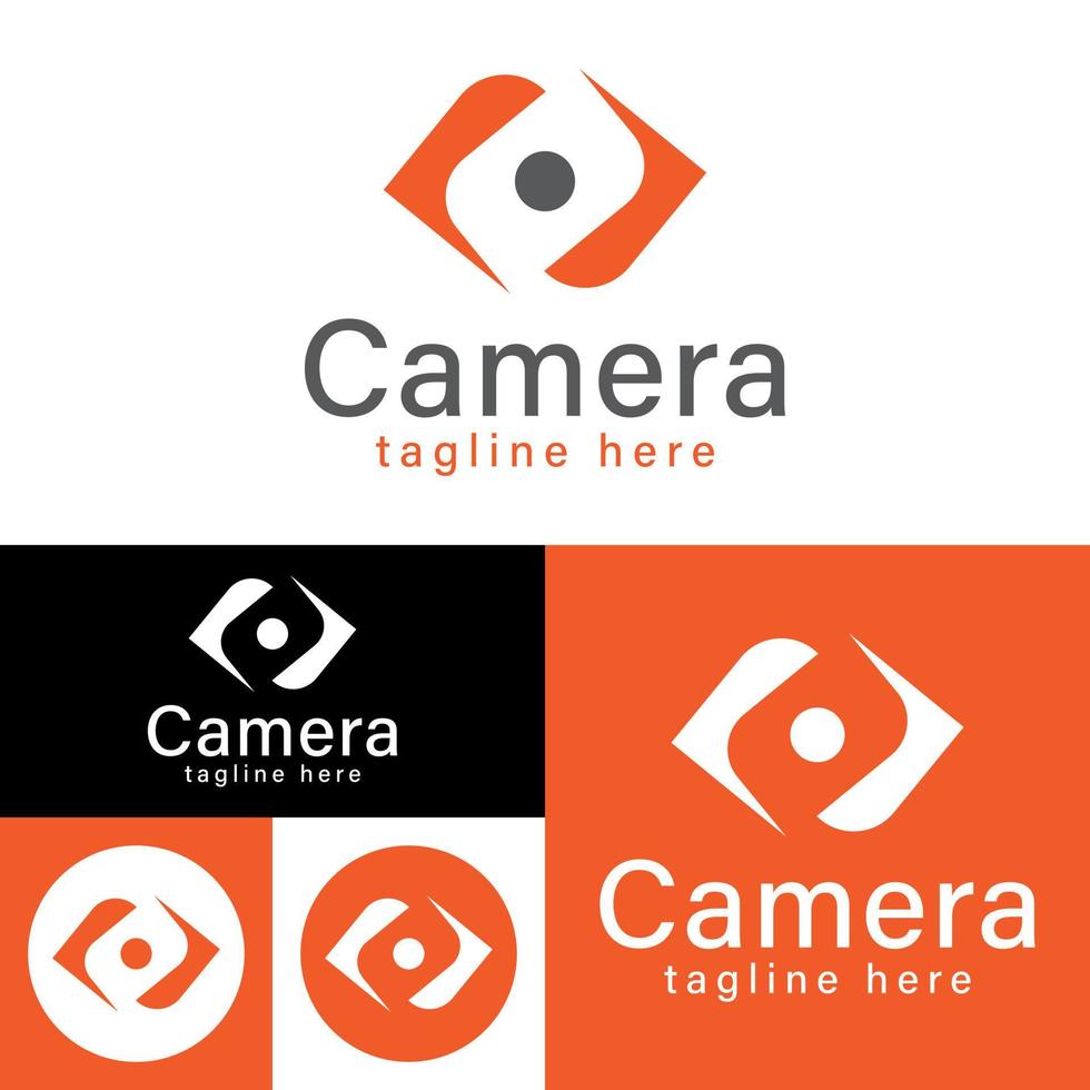 logotipo de cámara mínimo.ilustración vectorial en rojo, naranja, blanco y negro.icono de video.logotipo de fotografía. vector