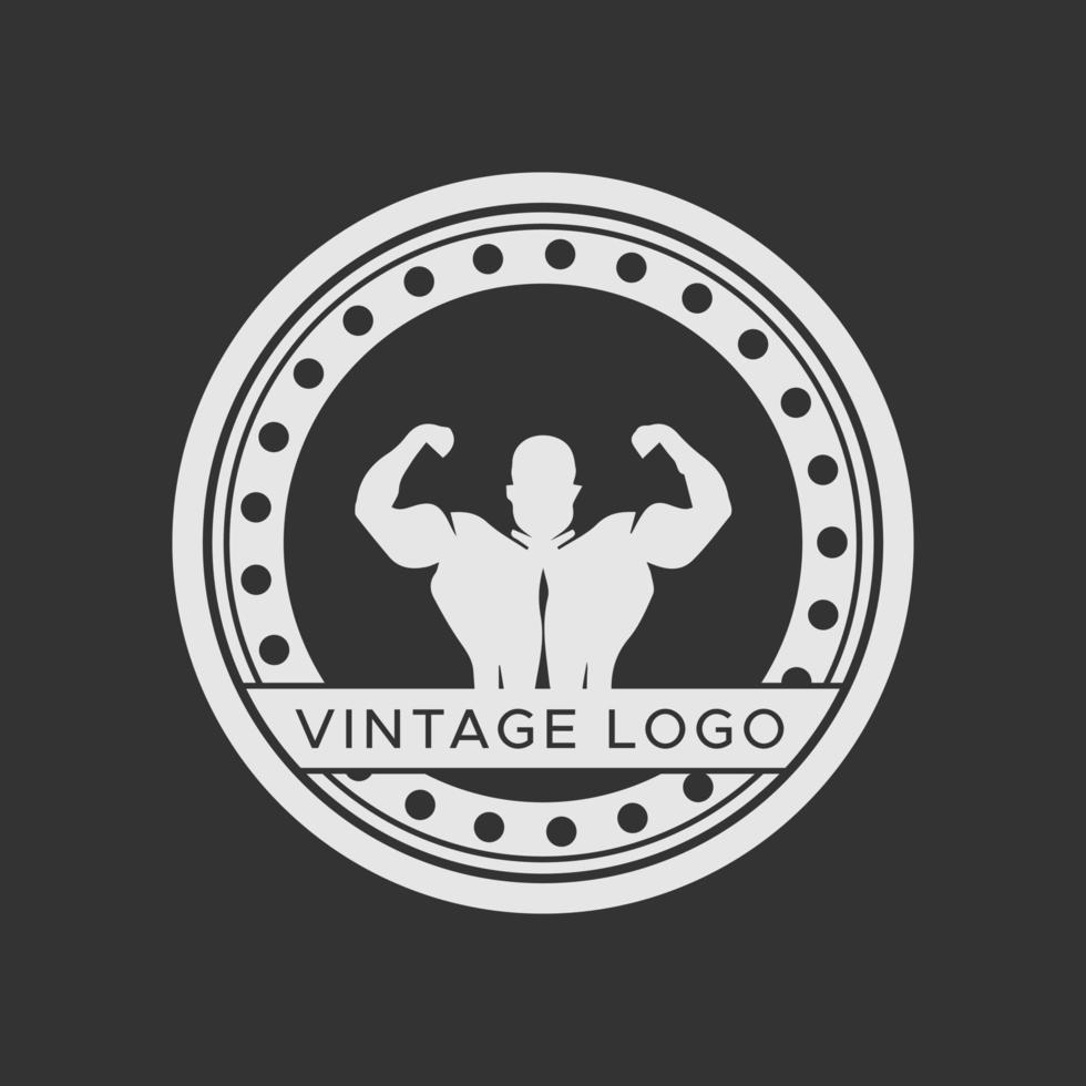 Gym logotype.Vintage Fitness logos. Circle Shape. Retro Style Logo template.White color. vector