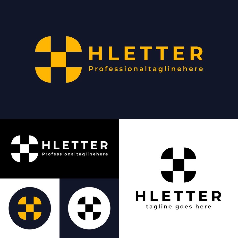 logotipo de letra h.plantilla de logotipo de forma cuadrada redonda.ilustración vectorial.color blanco y negro. vector