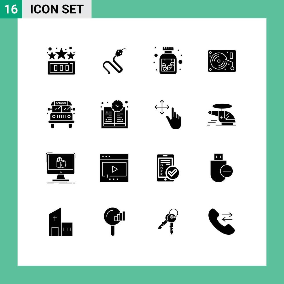 Universal Icon Symbols Group of 16 Modern Solid Glyphs of transport bus drugs paint art Editable Vector Design Elements