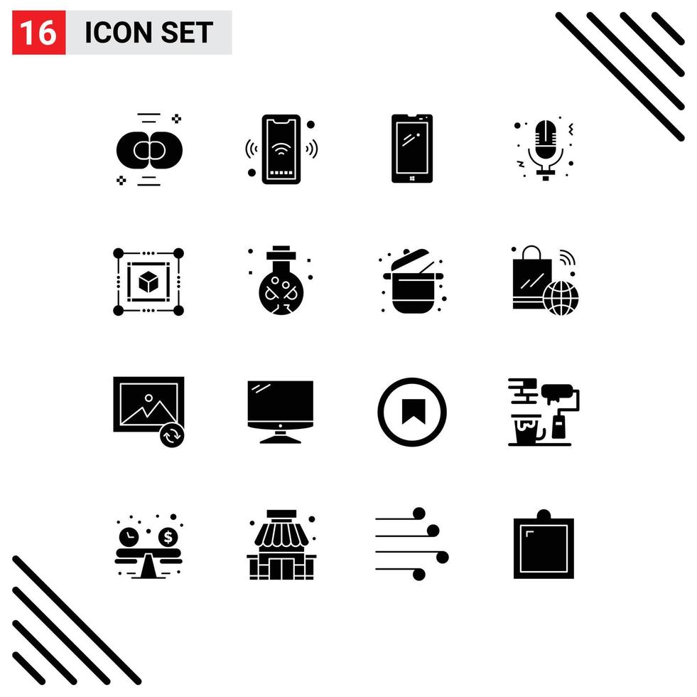 16 User Interface Solid Glyph Pack of modern Signs and Symbols of record day connect iphone mobile Editable Vector Design Elements