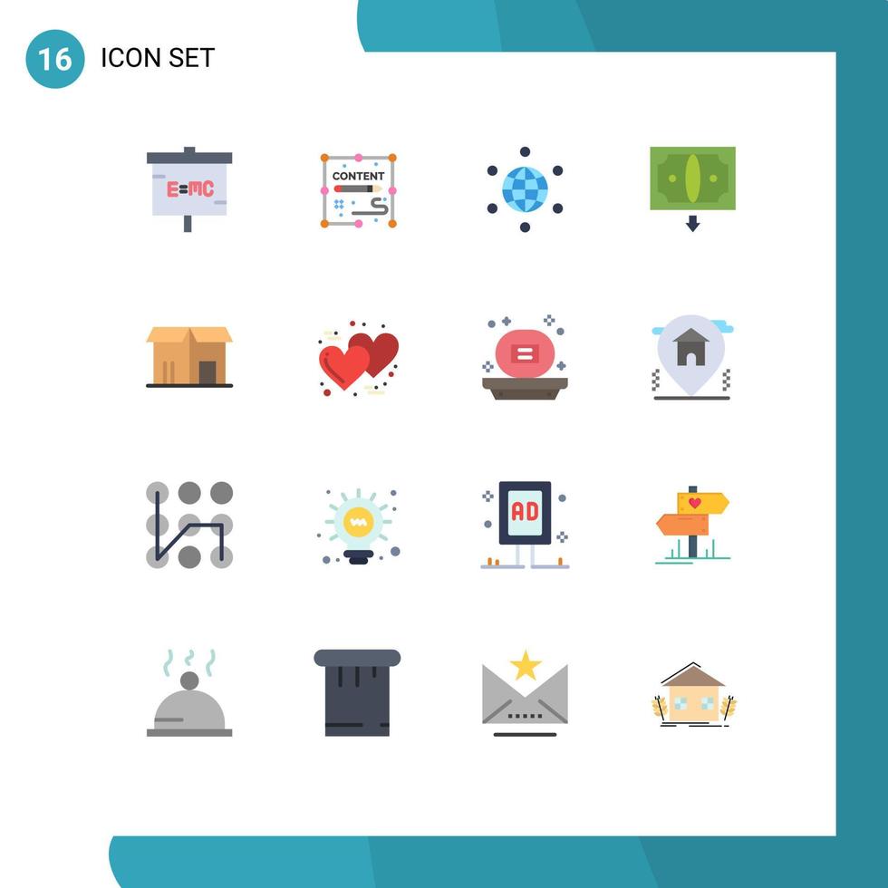 conjunto de colores planos de interfaz móvil de 16 pictogramas de diseño de dinero de mercado negocio de finanzas paquete editable de elementos de diseño de vectores creativos