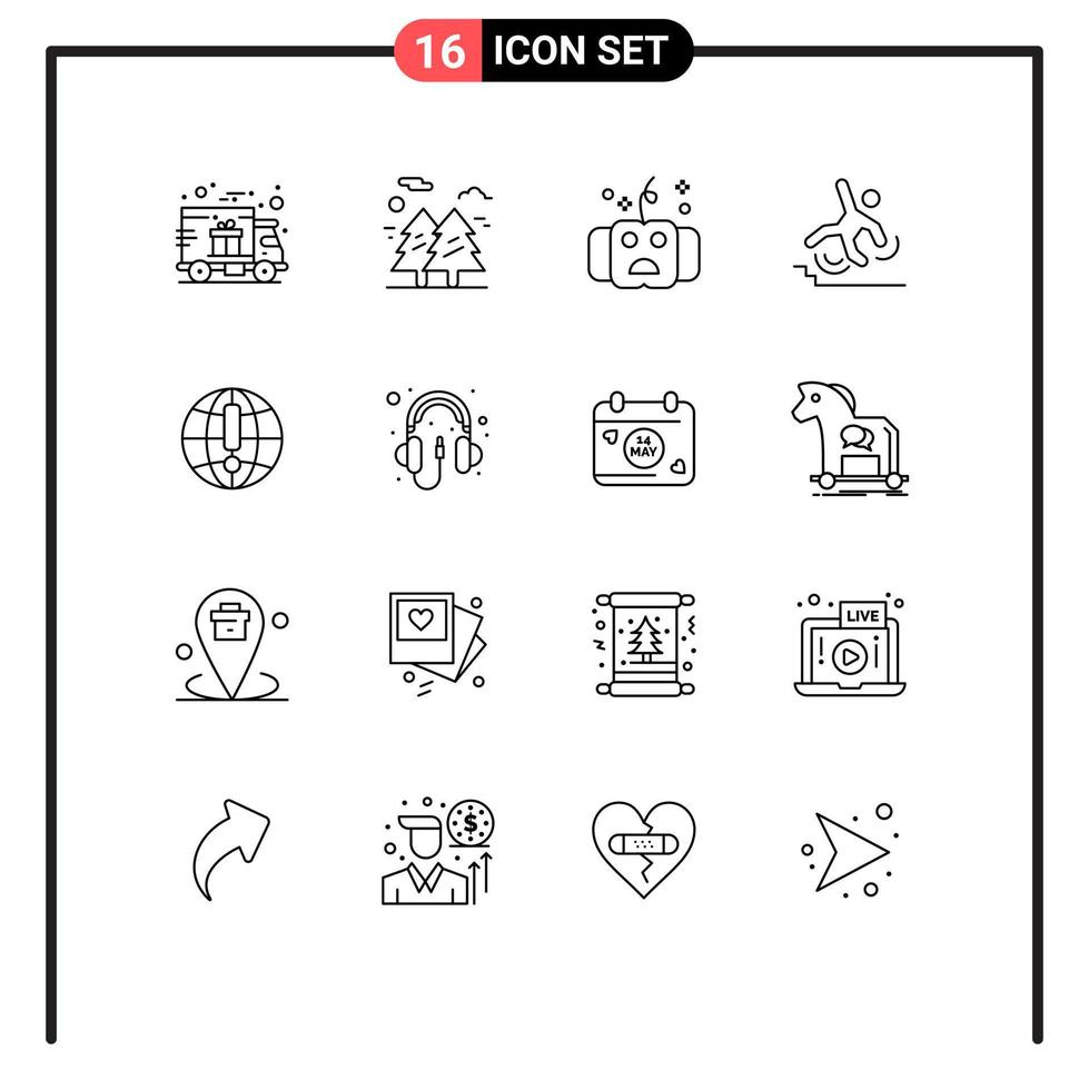 Set of 16 Modern UI Icons Symbols Signs for failure crash park business hallows Editable Vector Design Elements