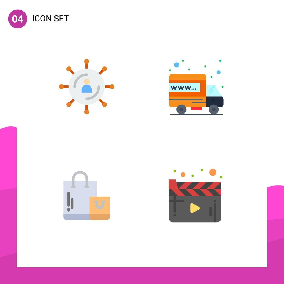 conjunto de iconos planos de interfaz móvil de 4 pictogramas de elementos de diseño de vectores editables del mercado internacional de la red de bolsa de internet