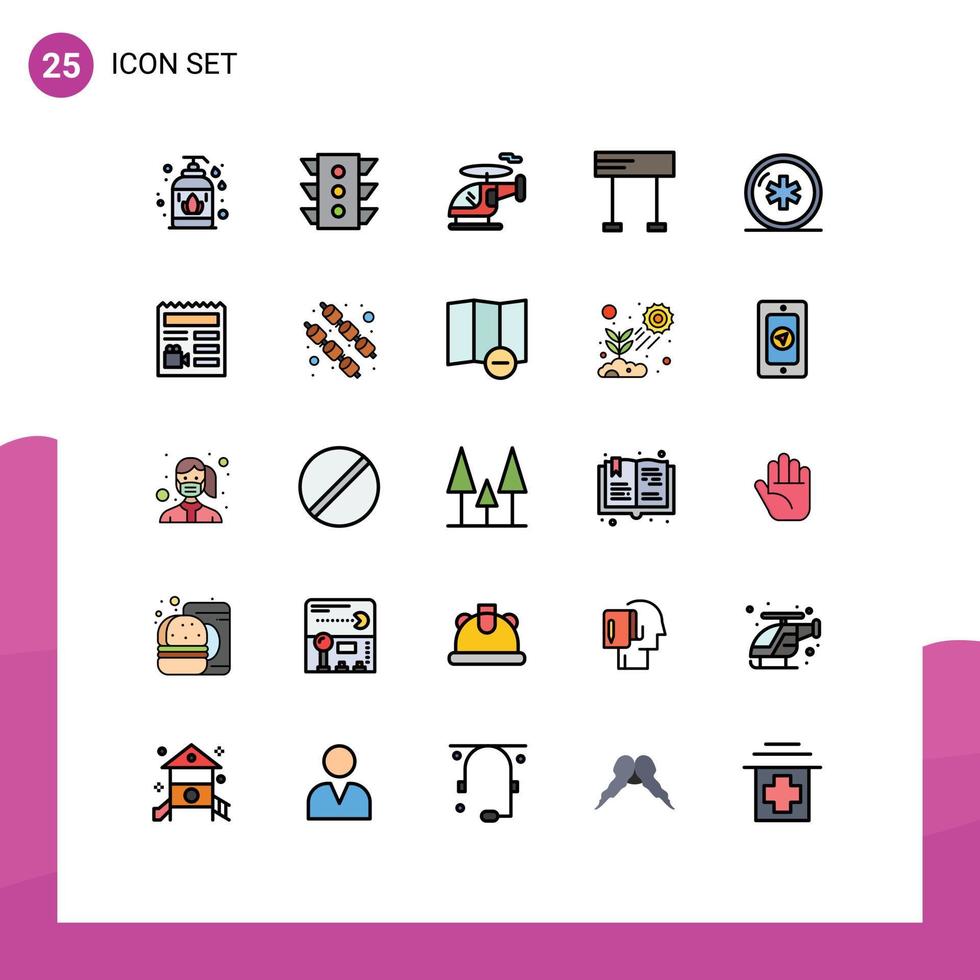 Editable Vector Line Pack of 25 Simple Filled line Flat Colors of healthcare ambulance helicopter sport line Editable Vector Design Elements