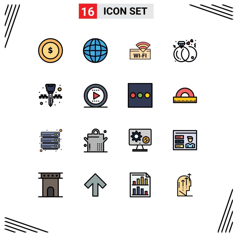 conjunto de 16 iconos de interfaz de usuario modernos signos de símbolos para equipos de llavero anillos wifi compromiso elementos de diseño de vectores creativos editables
