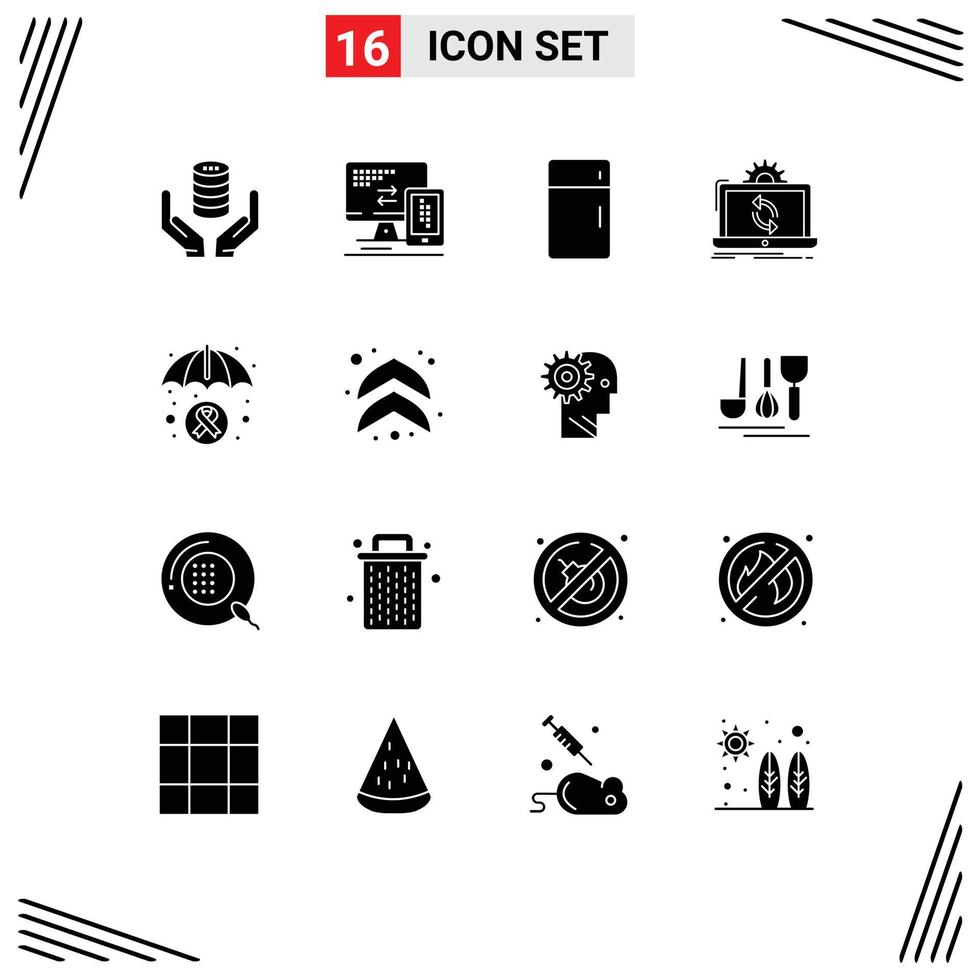 Group of 16 Solid Glyphs Signs and Symbols for reporting processing cell data home Editable Vector Design Elements