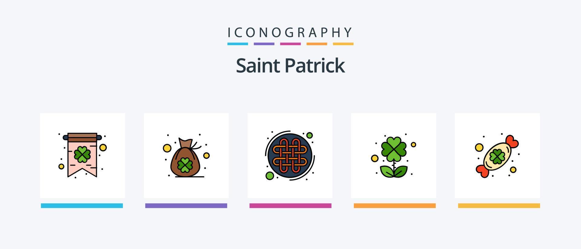 la línea de san patricio llenó el paquete de 5 íconos que incluye irlanda. duende. Irlanda. irlandesa. día. diseño de iconos creativos vector