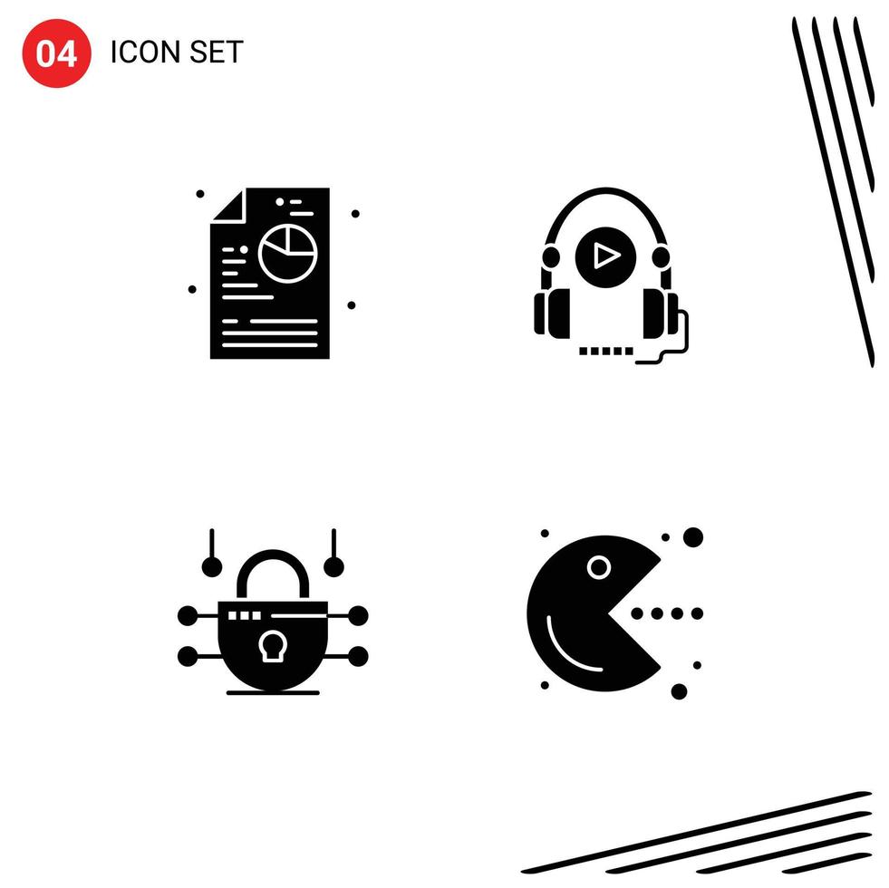 4 Thematic Vector Solid Glyphs and Editable Symbols of creative network security language education fun Editable Vector Design Elements