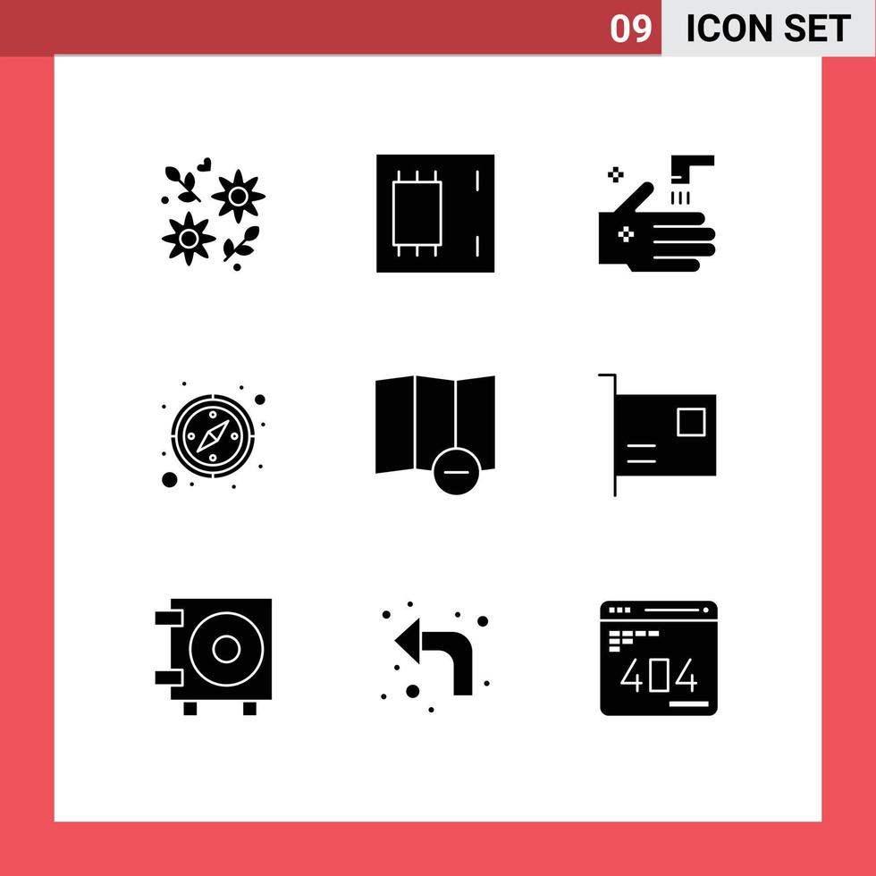 9 Universal Solid Glyphs Set for Web and Mobile Applications map gps products direction tab Editable Vector Design Elements