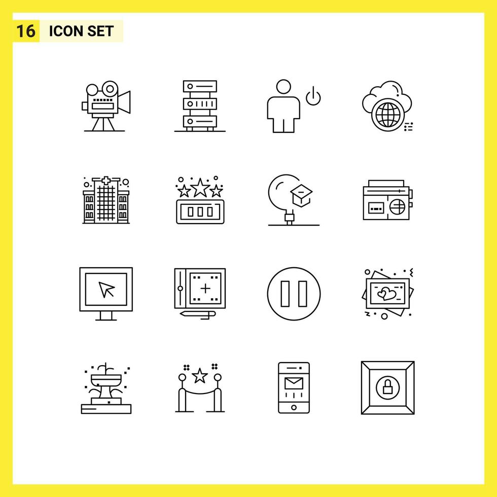 16 Universal Outlines Set for Web and Mobile Applications world computing storage cloud human Editable Vector Design Elements
