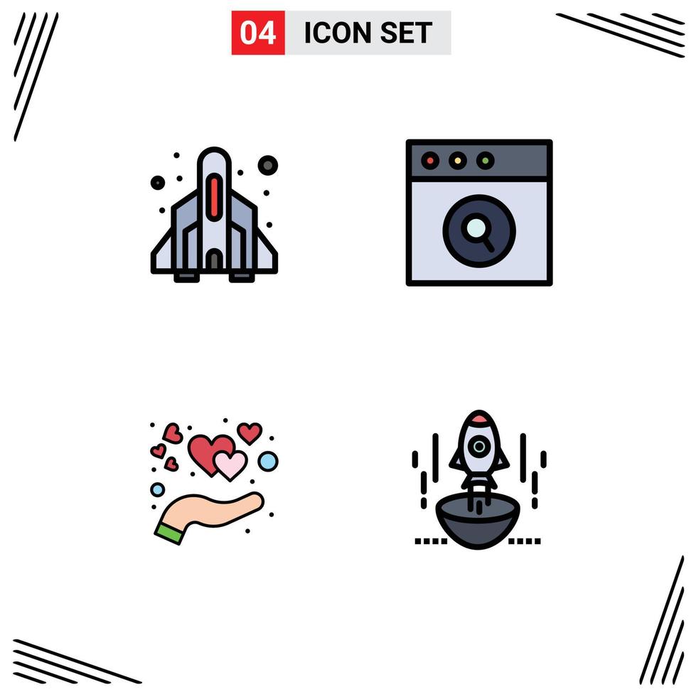 Universal Icon Symbols Group of 4 Modern Filledline Flat Colors of rocket heart play search launch Editable Vector Design Elements