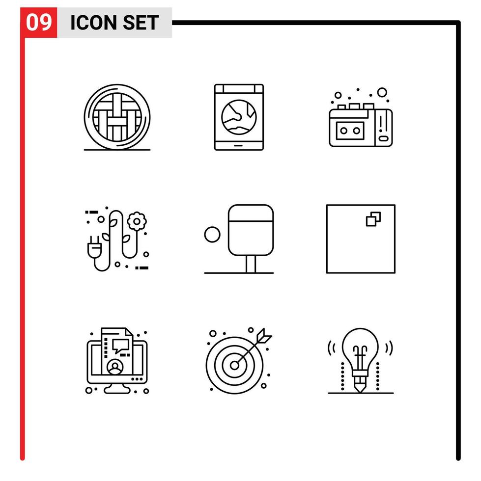 paquete de interfaz de usuario de 9 esquemas básicos de ping pong enchufe eléctrico ecología en línea cinta vhs elementos de diseño vectorial editables vector