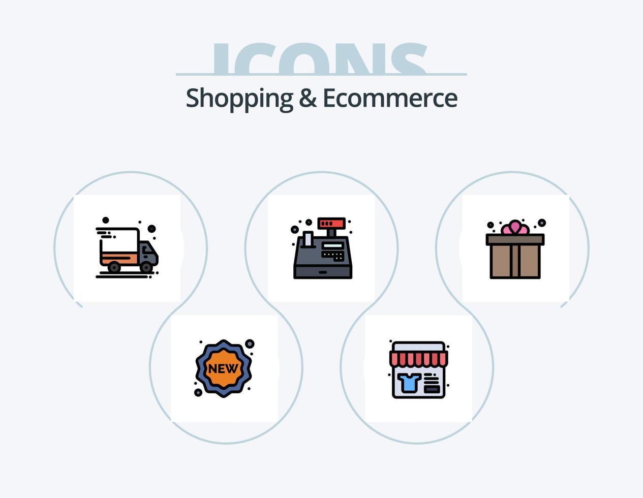 paquete de iconos llenos de línea de compras y comercio electrónico 5 diseño de iconos. tienda de comestibles. cubo de frutas. sorpresa. cubo de comida calidad vector