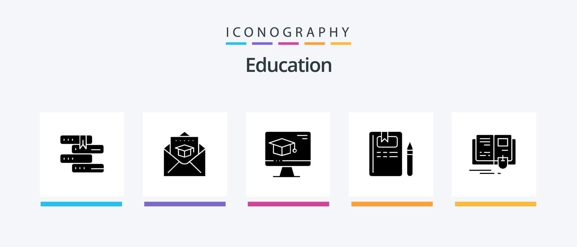 Education Glyph 5 Icon Pack Including education. pencil. computer. knowledge. book. Creative Icons Design vector