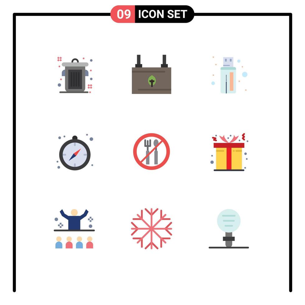 Pack of 9 Modern Flat Colors Signs and Symbols for Web Print Media such as box ramadan cable fasting compass Editable Vector Design Elements