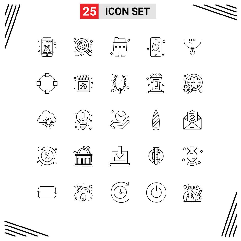 Pack of 25 creative Lines of marriage amulet red education mobile Editable Vector Design Elements