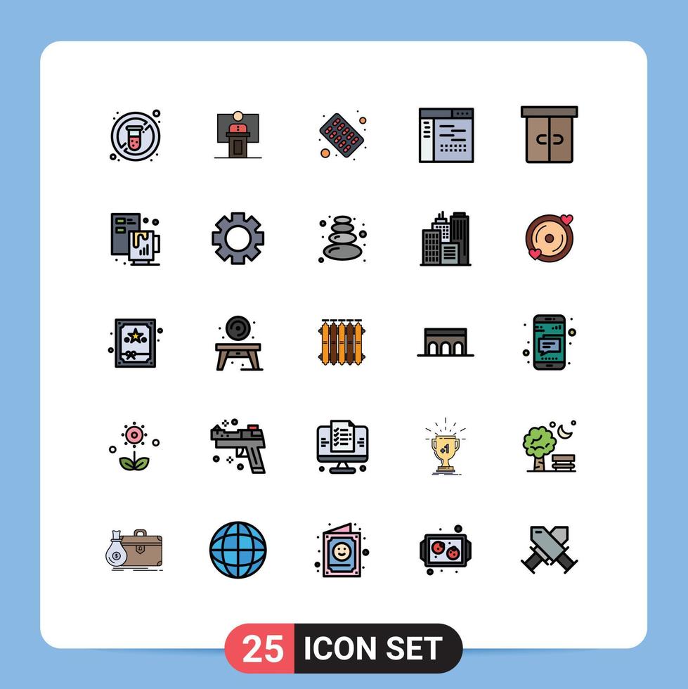 Concepto de color plano de 25 líneas rellenas para sitios web, móviles y aplicaciones, código de desarrollo, presentación, medicina, elementos de diseño de vectores editables médicos