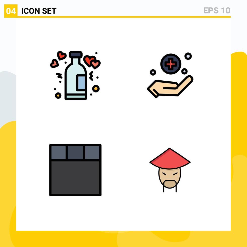 4 Filledline Flat Color concept for Websites Mobile and Apps bottle layout romance medical china Editable Vector Design Elements