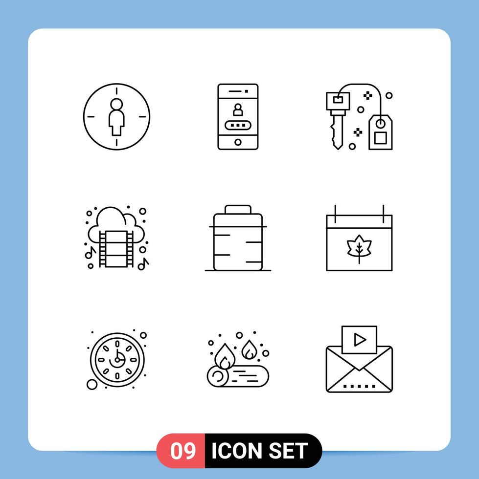 paquete de iconos de vector de stock de 9 signos y símbolos de línea para elementos de diseño de vector editables de nube de película de hotel de música de comida