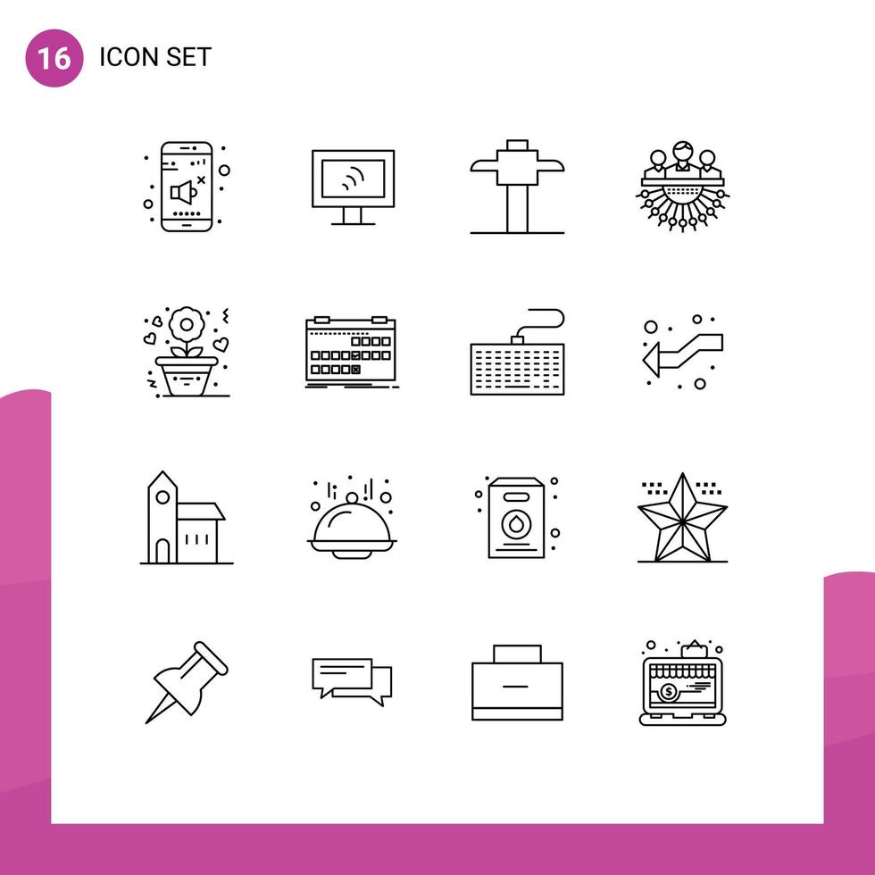 Pack of 16 creative Outlines of rose love pick flower management Editable Vector Design Elements