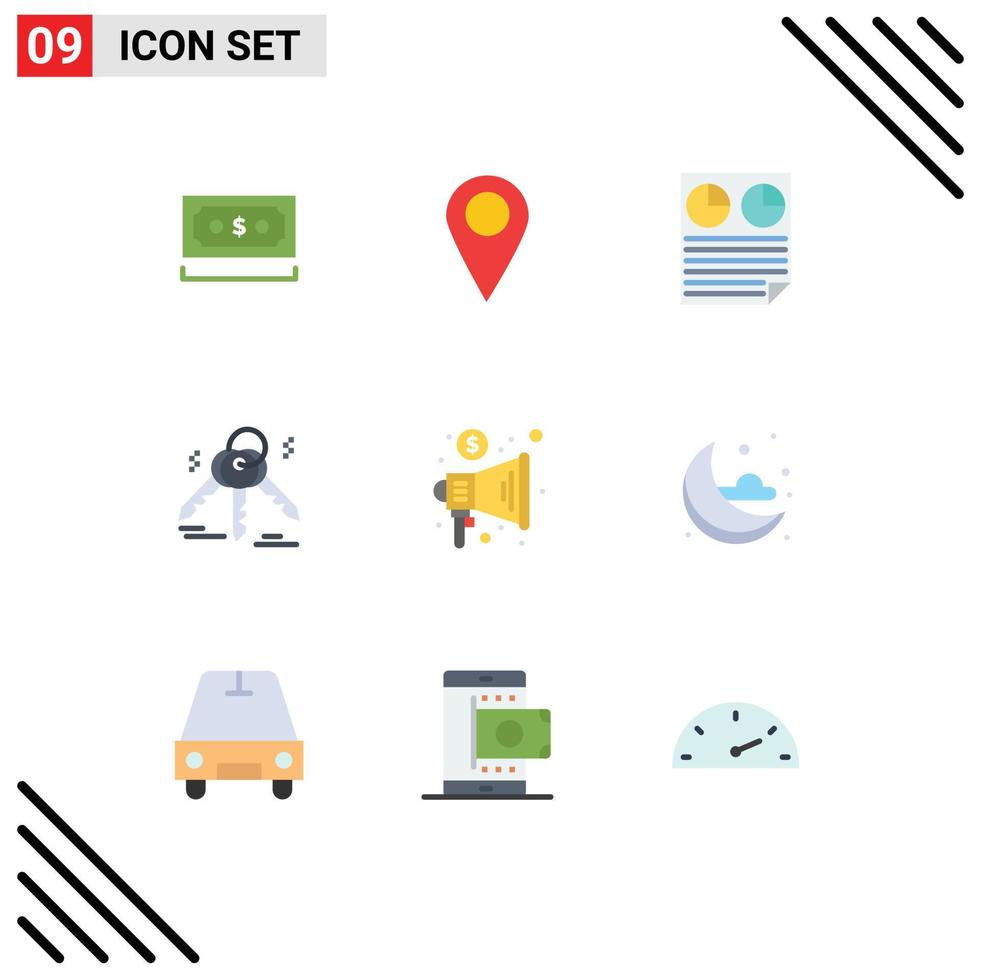 Set of 9 Commercial Flat Colors pack for marketing real estate data key report Editable Vector Design Elements